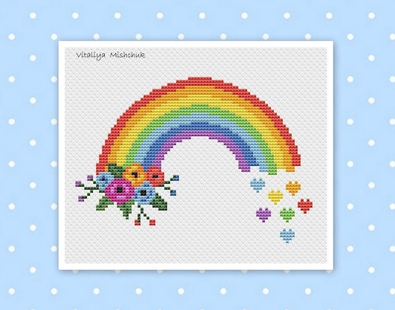 Cross stitch kit - Rainbow hearts cross stitch kit - kids cross stitch kit  - DIY beginners cross stitch kit