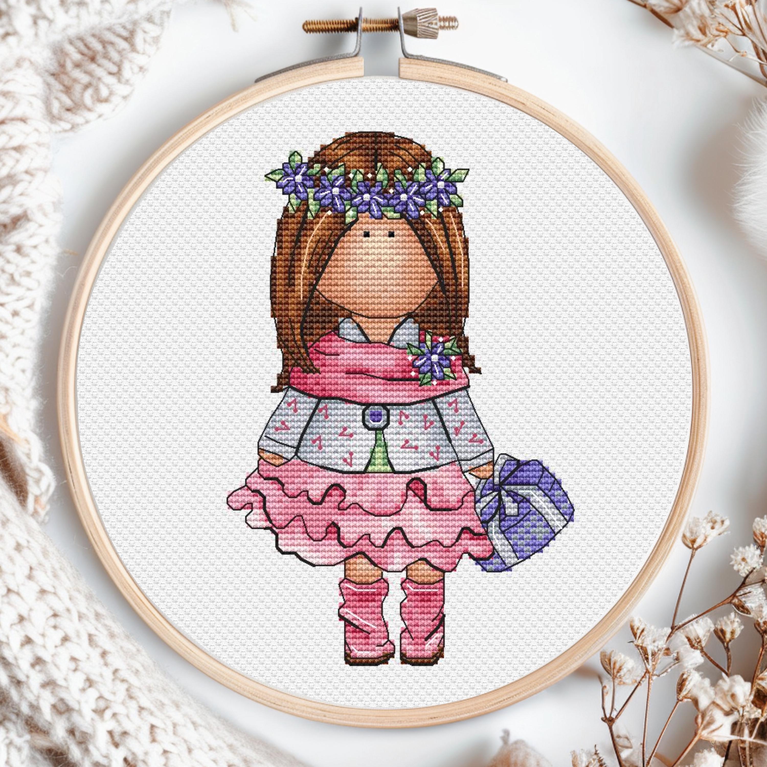Girl in Wreath Cross Stitch Pattern Doll Tilda For Kids Child Baby Nursery Pie Room Counted Art Set Cute Printable PDF Instant Download