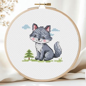 Wolf kruissteekpatroon bos dier wilde kleine Mini Tiny Baby Wolfling kinderkamer Instant download pdf-set