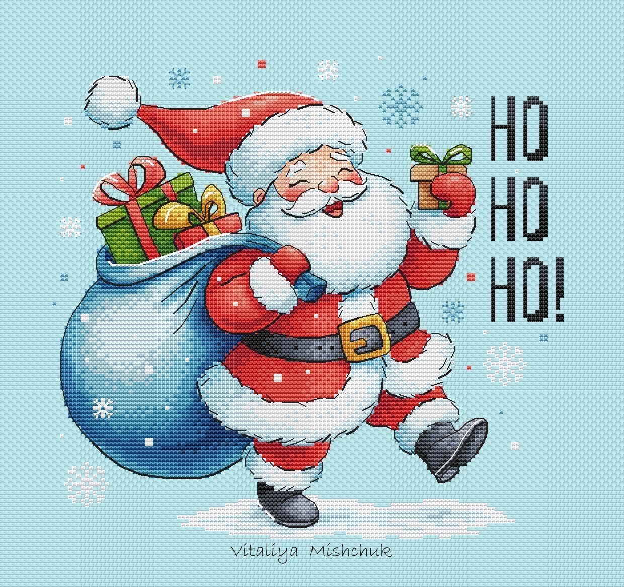 Christmas Santa Cross Stitch Pattern PDF Xmas Ho-ho-ho Scene Fun