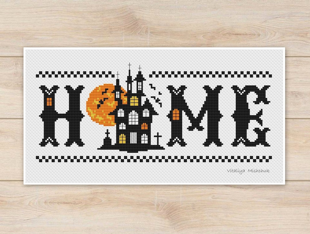 Halloween House Cross Stitch Pattern PDF Haunted House Home Black Dark ...