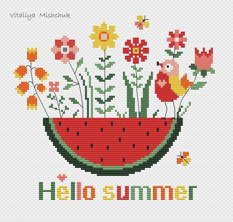 Summer Cross Stitch Pattern PDF Watermelon Fruits Hello Summer - Etsy