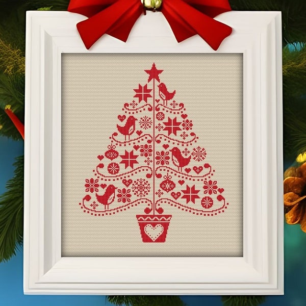 Christmas Tree Cross Stitch Pattern Christmas Ornament Folk Easy Simple Beginner Scandinavian Art Decoration Counted Instant Download PDF