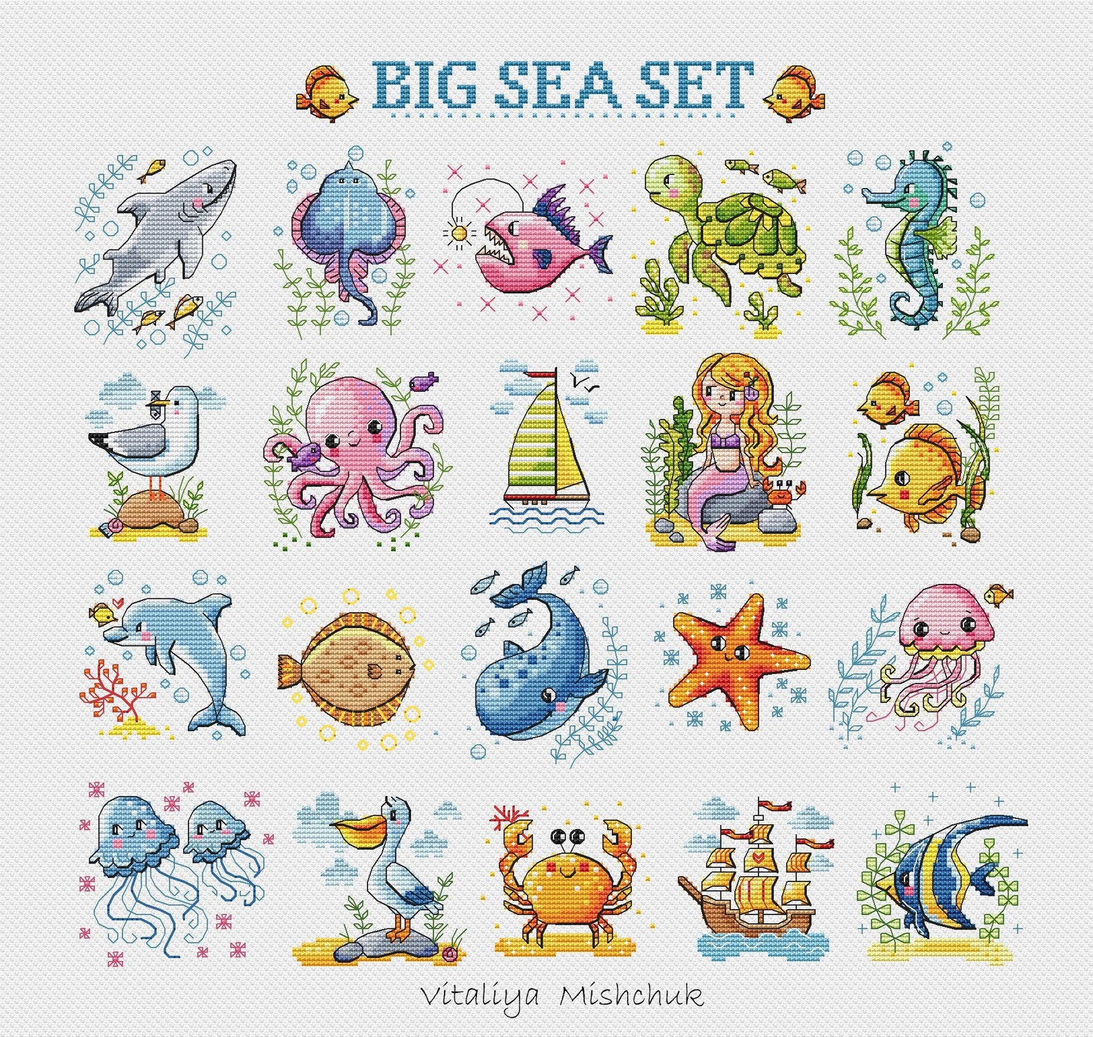 Sea Life Cross Stitch Pattern PDF Cute Animal Mini Card Small Etsy