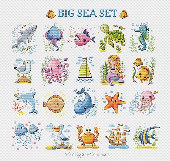 Moohue Counted Cross Stitch Supplies Beautiful Sea Scenery and Small Tower  Hut Cross Stitch Kits for Adults (Pattern 1)