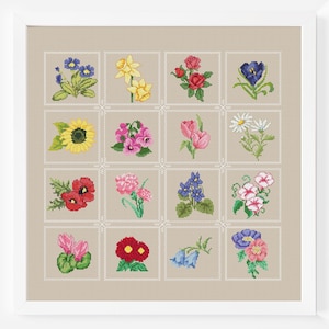 Flower Sampler Cross Stitch Pattern Flower Mini Small Floral Garden Floral Daisy Summer X-Stitch Chart Needlepoint PDF Instant Download