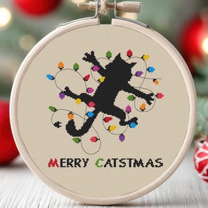 Christmas Cat Cross Stitch Pattern, Christmas Animals Cross Stitch Pattern, Merry Christmas Cross Stitch Pattern, Black Cat Cross Stitch