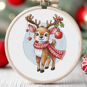 Christmas Deer Cross Stitch Pattern Santa&#39;s Reindeer Animal Ornaments Kids Child Decoration Scene X-Mas Printable PDF Instant Download Saga