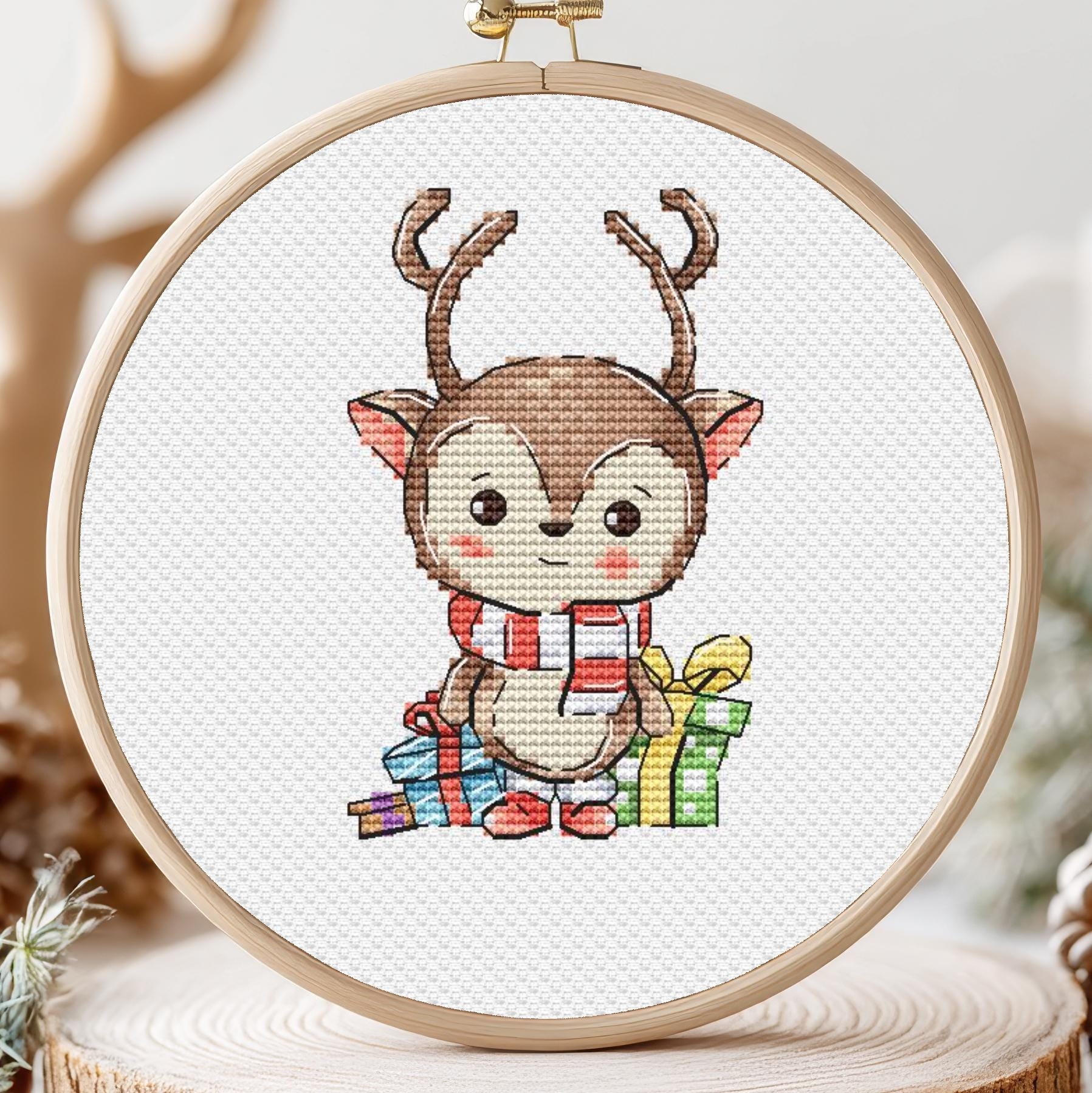Christmas Deer Cross Stitch Pattern Christmas Animals Horizontal ...