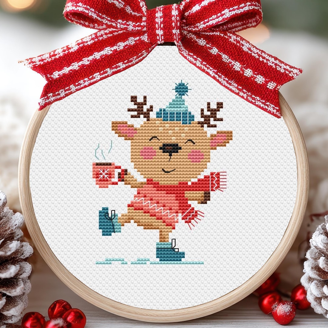 Christmas Deer Ornaments Cross Stitch Pattern Reindeer Animals Easy ...