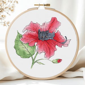 Flower Сat Cross Stitch Patterns  Black Cat Floral Animal Kitten Cute Colorful Art  Chart Needlepoint  Printable PDF Instant Download Design