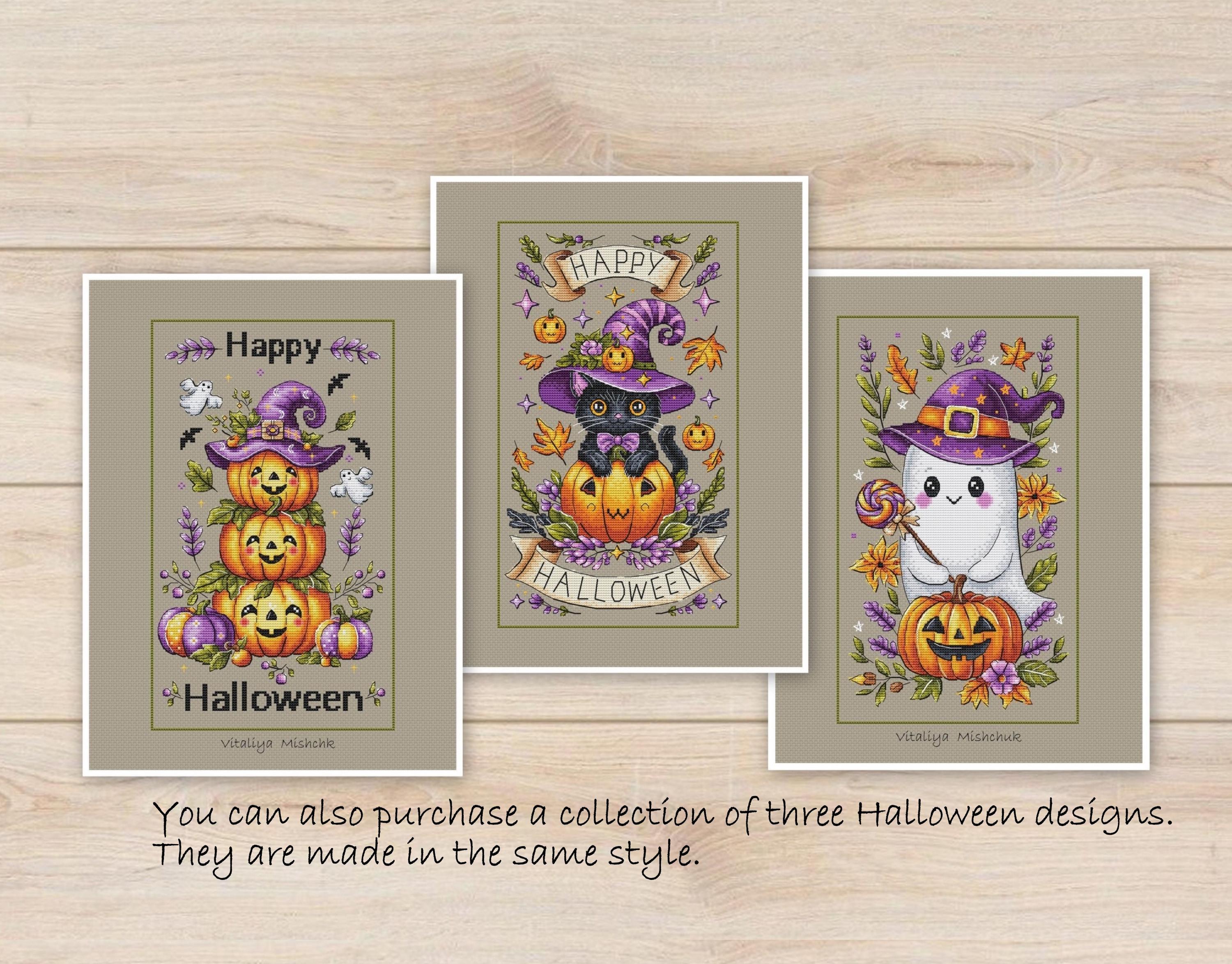 Halloween Ghost Cross Stitch Pattern Pumpkins Autumn Happy Halloween ...