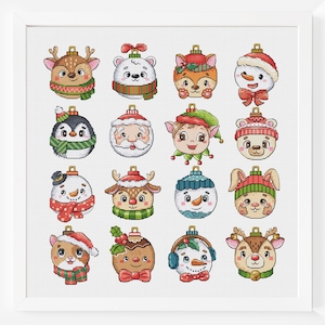 Décorations de Noël, point de croix, petite carte, décorations pour arbre, boules, bonhomme de neige, animaux amusants mignons, téléchargement PDF instantané