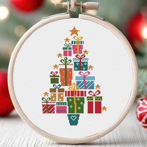 Kerstboom kruissteekpatroon, kerstornament eenvoudige kaarten klein modern eenvoudig, decoratie voor beginners geteld Instant download pdf