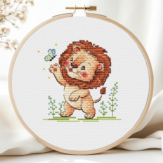 Lion Cross Stitch Pattern Baby Animal Small African Mini Forest