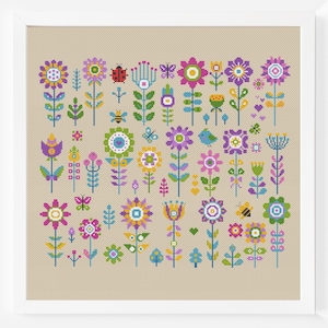 Small Flower Cross Stitch Pattern Floral Folk Mini Set Garden Plants Spring Sampler Summer EasyTiny Simple  Needlepoint PDF Instant Download