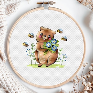 Bever kruissteekpatroon bos dier klein wild meisje minikaart cartoon baby kinderkamer leuke set ornament leuke zomer Instant download pdf