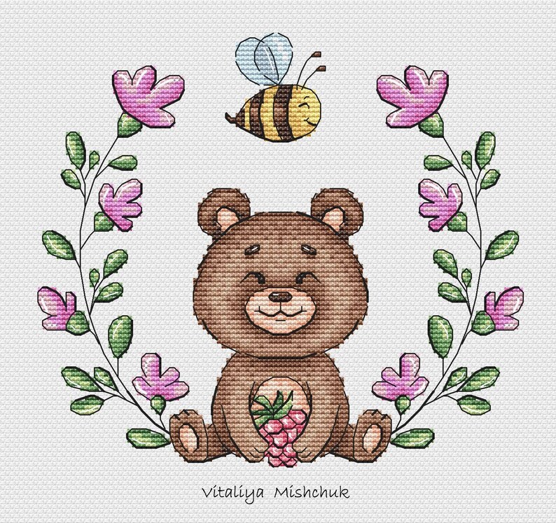 Summer Bear Cross Stitch Pattern Forest Animal Woodland Kids Etsy