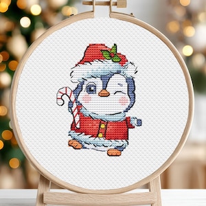 クリスマス ペンギン クロスステッチ パターン PDF 子供用 小さなカード デコレーション 赤ちゃん かわいい 冬 小さなセット 飾り ニードルポイント 即時ダウンロード