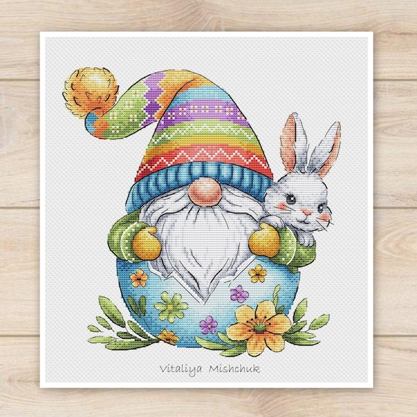 Easter Gnome Cross Stitch Patterns Egg Spring Bunny First Easter Kids Child Cute Happy Holiday Happy Colorful Art PDF Instant Download