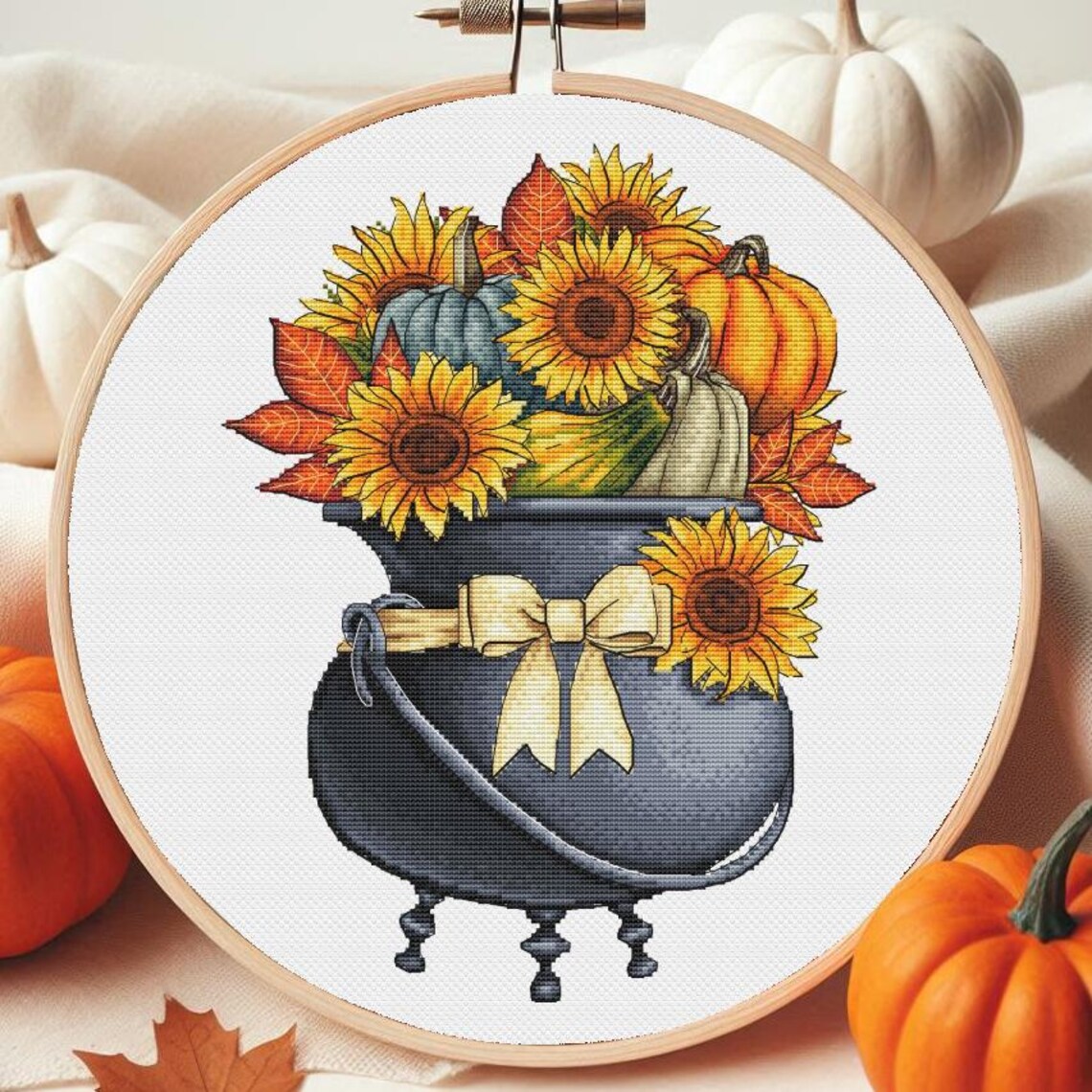 Autumn Harvest Cross Stitch Pattern Pumpkin Fall PDF Sunflowers Leaf ...