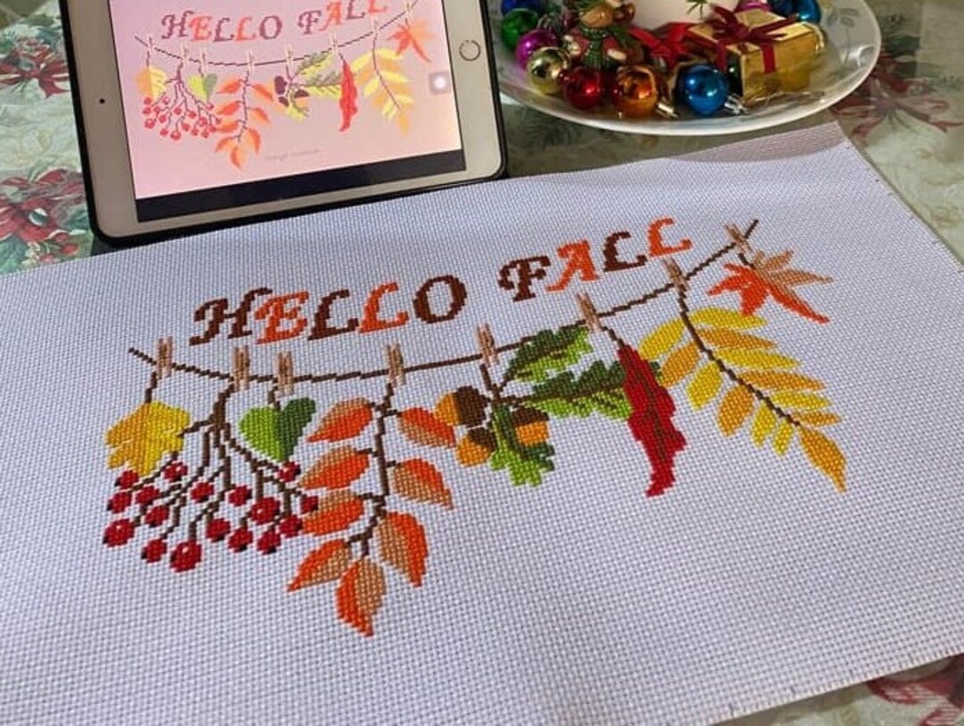 Autumn Leaves Cross Stitch Pattern PDF Hello Fall Plants for - Etsy