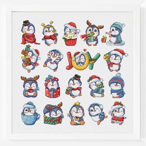 Schema punto croce pinguino di Natale, carta, gioia, animale, piccolo, per bambini, piccolo set di ornamenti, decorazione, Natale, inverno, PDF, download immediato