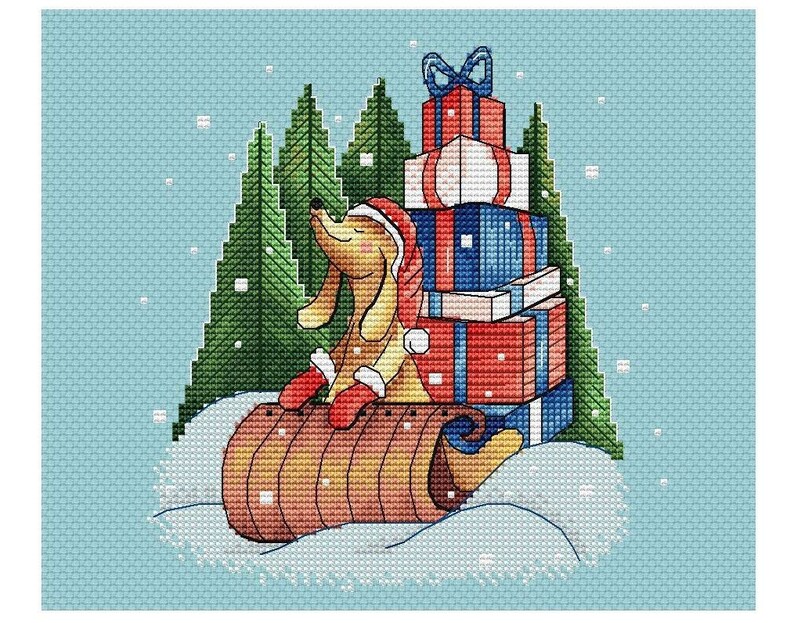Christmas Dog Cross Stitch Pattern Dachshund Cross Stitch Etsy