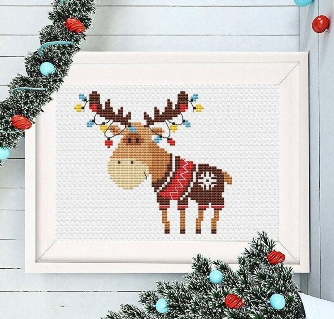 Christmas Deer Cross Stitch Pattern Reindeer Animals Easy Small Mini ...