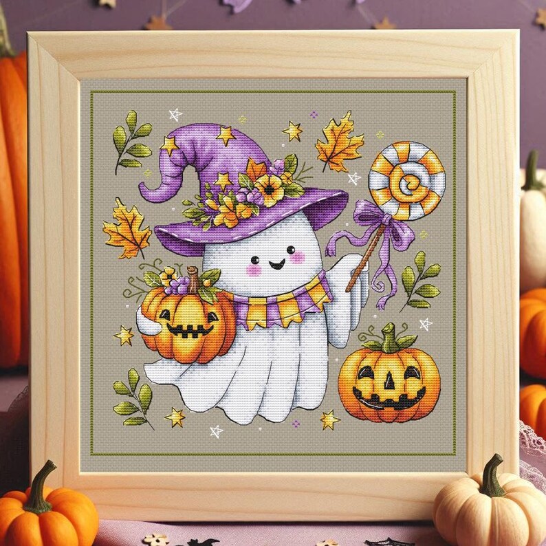 Halloween Ghost Cross Stitch Pattern Pumpkin Fall Happy Halloween Candy ...