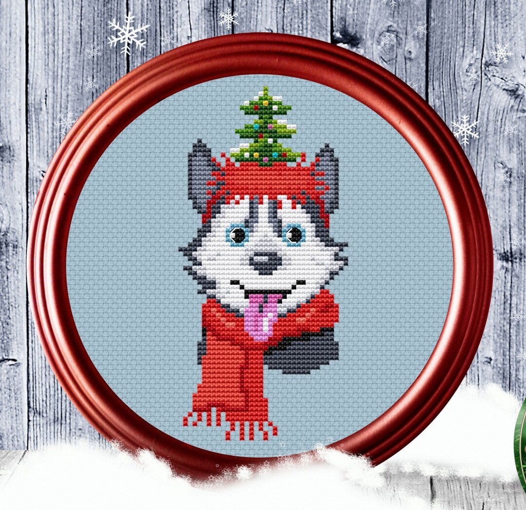 Christmas Dog Cross Stitch Pattern PDF Husky Card Small Pets Etsy