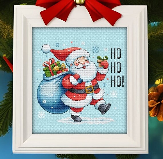 Christmas Santa Cross Stitch Pattern PDF Xmas Ho-ho-ho Scene Fun