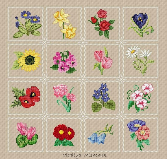 Flower Sampler Cross Stitch Pattern Flower Mini Small Floral