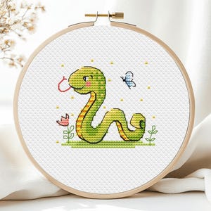 Snake Cross Stitch Pattern Small Animal Girl Mini Card Cartoon Baby Kids Room Fun Set Ornament Cute Christmas Summer PDF Instant Download