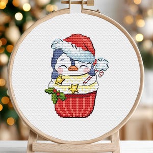 Schema punto croce per torta di Natale, pinguino, animale, PDF, piccole carte per bambini, decorazione, grazioso set invernale, ornamento contato, download immediato