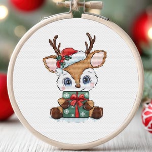 Motif de Noël au point de croix, cerf, décoration animale, petites cartes, scène de renne, Noël, broderie au point de croix, PDF imprimable, téléchargement immédiat