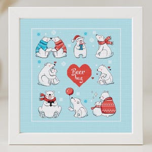 Kerstbeer kruissteekpatroon pdf-kaarten dieren kleine ijsbeer kleine winterset ornament decoratie mini afdrukbare Instant Download