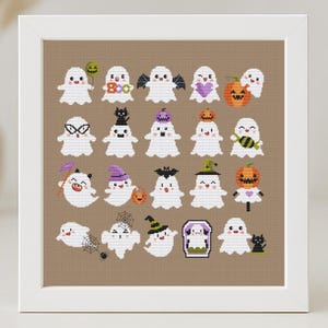 Halloween spook kruissteek patroon pdf-set klein klein schattig spooky eenvoudig sipmle primitief kinderen herfst kind decoratie herfst direct downloaden