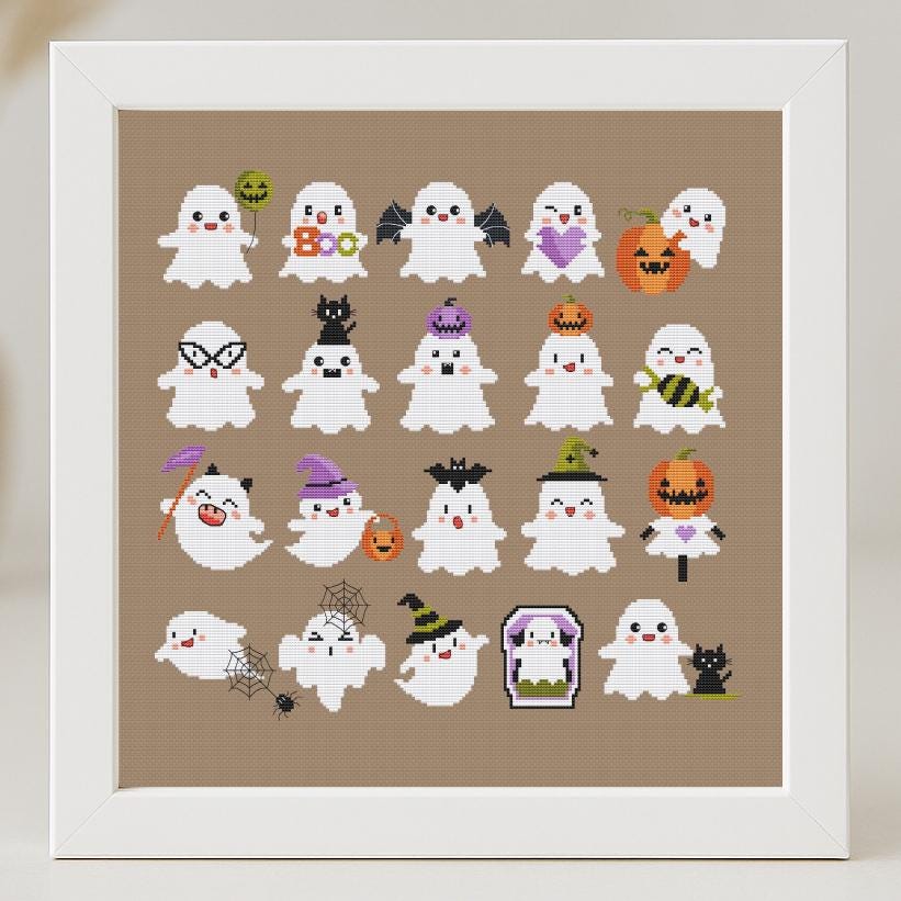 Halloween Ghost Cross Stitch Pattern PDF Set Small Tiny Cute Spooky ...