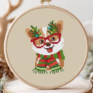 Corgis Kreuzstichmuster Weihnachten Hund Karte klein Mini Easy Tier Anfänger einfach modern gezählt Dekoration Instant Download