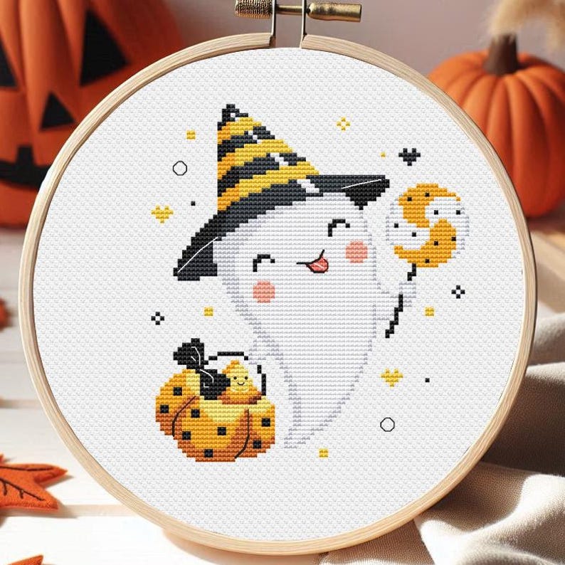 Halloween Ghost Cross Stitch Pattern PDF, Easy for Kids Trick or Treat ...