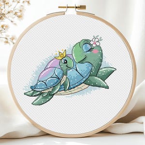 Sea Turtle Cross Stitch Pattern PDF Mom and Baby Sea Life For Kids Room  Art DIY X-stitch Needlepoint  Printable Instant Download PDF Design