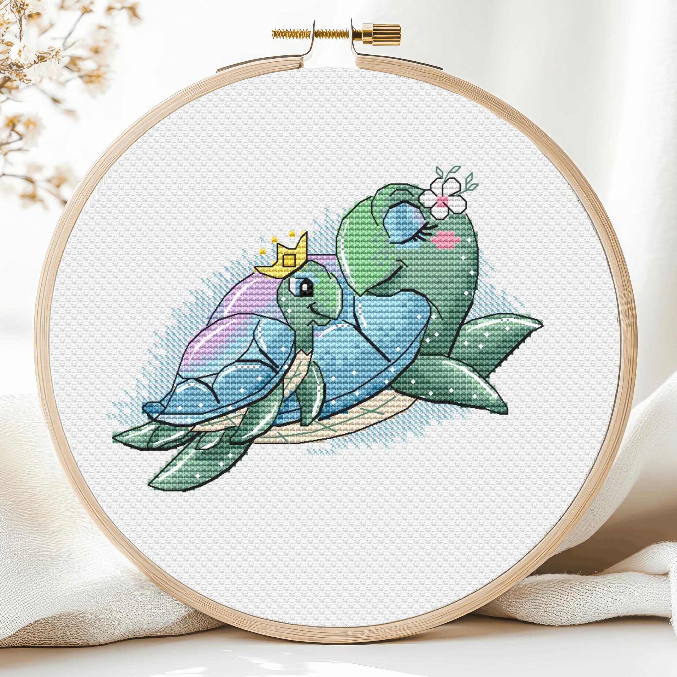 Sea Turtle Cross Stitch Pattern PDF Mom and Baby Sea Life for Kids