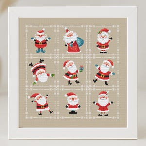 Schema punto croce di Babbo Natale per Natale, facile, piccolo campione di biglietti, set di ornamenti primitivi, semplice, per principianti, divertente, contato, download istantaneo in PDF.