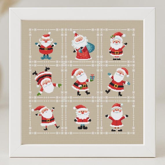 Christmas Santa Cross Stitch Pattern Easy Small Card Sampler