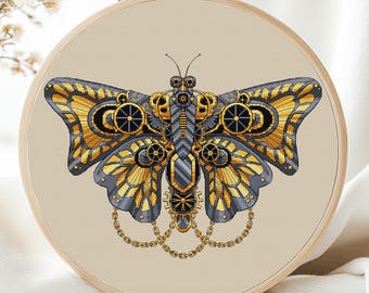 Butterfly Cross Stitch Pattern PDF Insects Beetle Steampunk Butterfly Set   Modern For Man  Needlepoint  Printable Instant Download