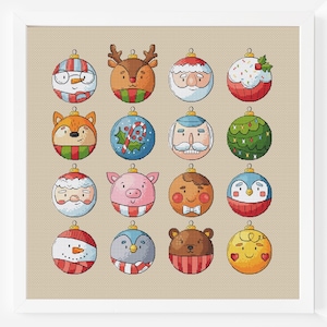 Ornements de Noël, point de croix, décoration, arbre, jouets, boules, bonhomme de neige, ensemble, débutant, mignon, drôle, animal, noël, cerf, PDF, téléchargement immédiat
