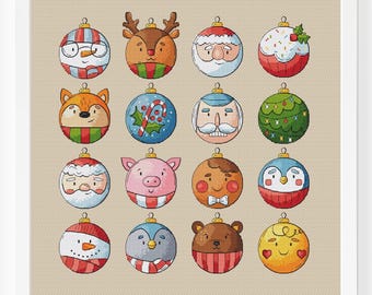 Weihnachtsschmuck Kreuzstichmuster Dekoration Baum Spielzeug Bälle Schneemann Set Anfänger niedlich Lustig Tier Weihnachten Hirsch PDF Instant Download