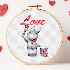 Love Bunny Cross Stitch Pattern PDF Anniversary Animal Happy Wedding Baby Nursery Girl Kids Room Valentines day Children Instant Download