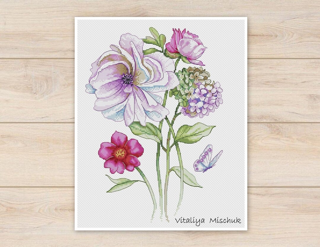 Flower Bouquet Cross Stitch Pattern Garden Flowers Cross Stitch ...